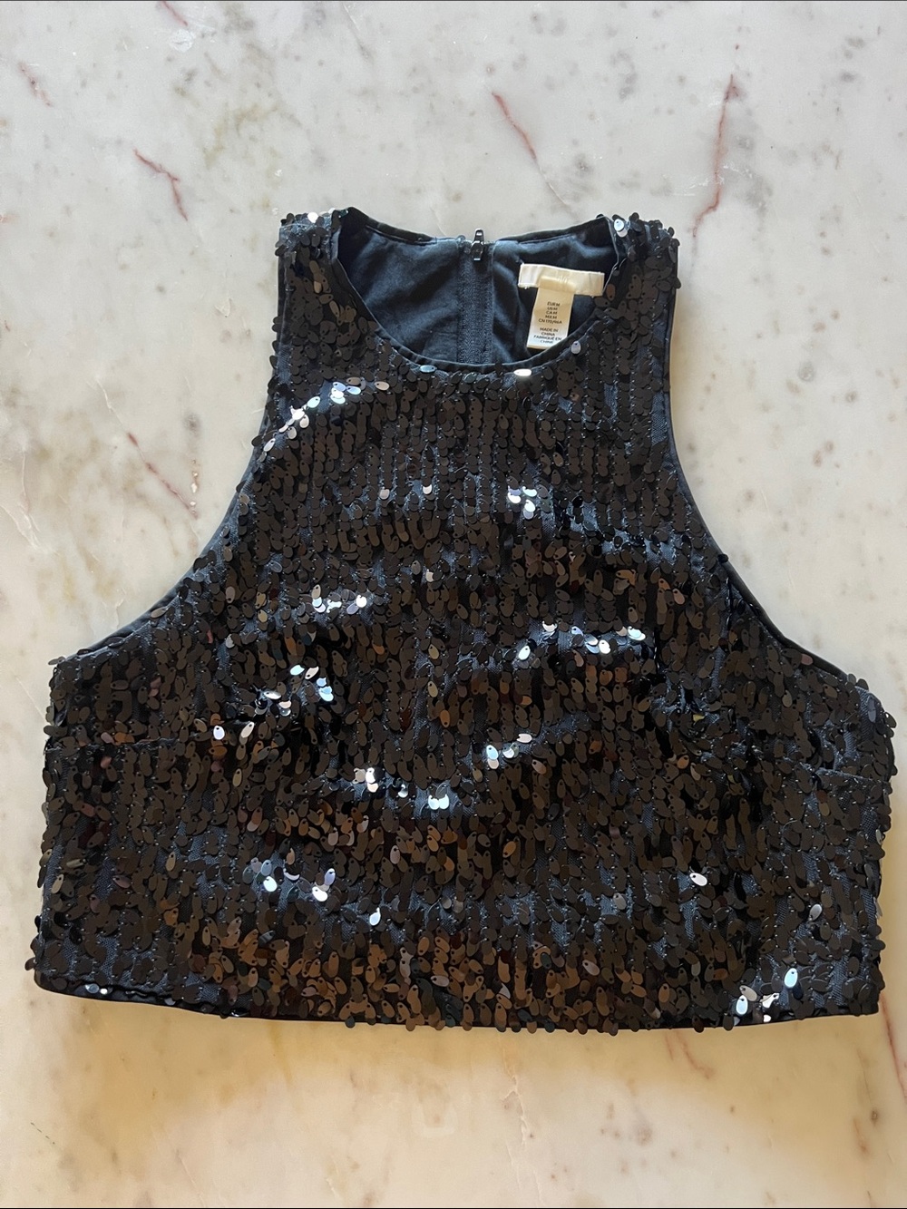 H&M Black Sequin Crop Tank